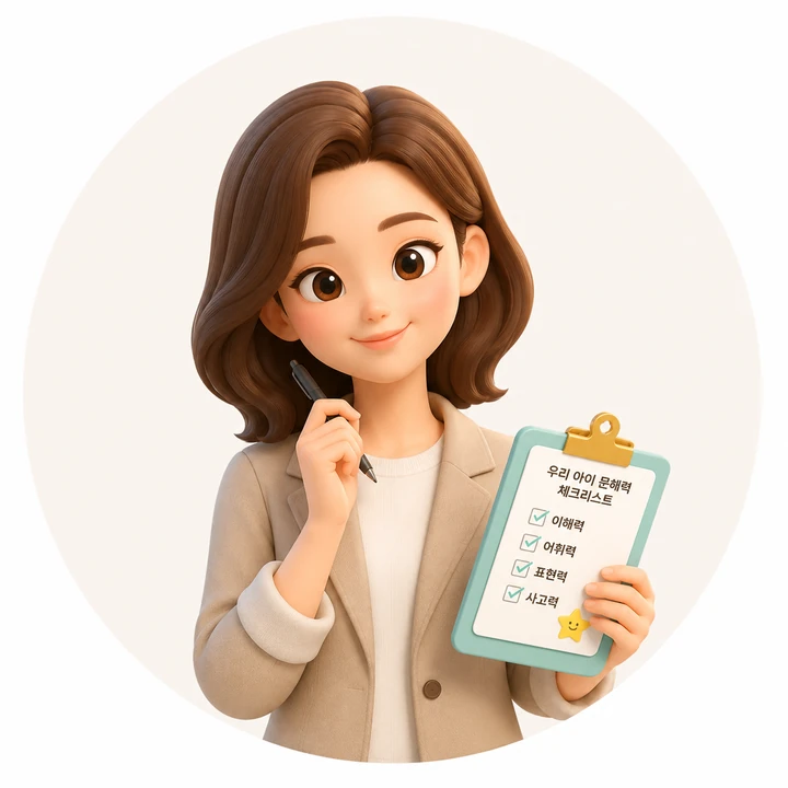 문해력 체크리스트를 든 학부모 3D 캐릭터